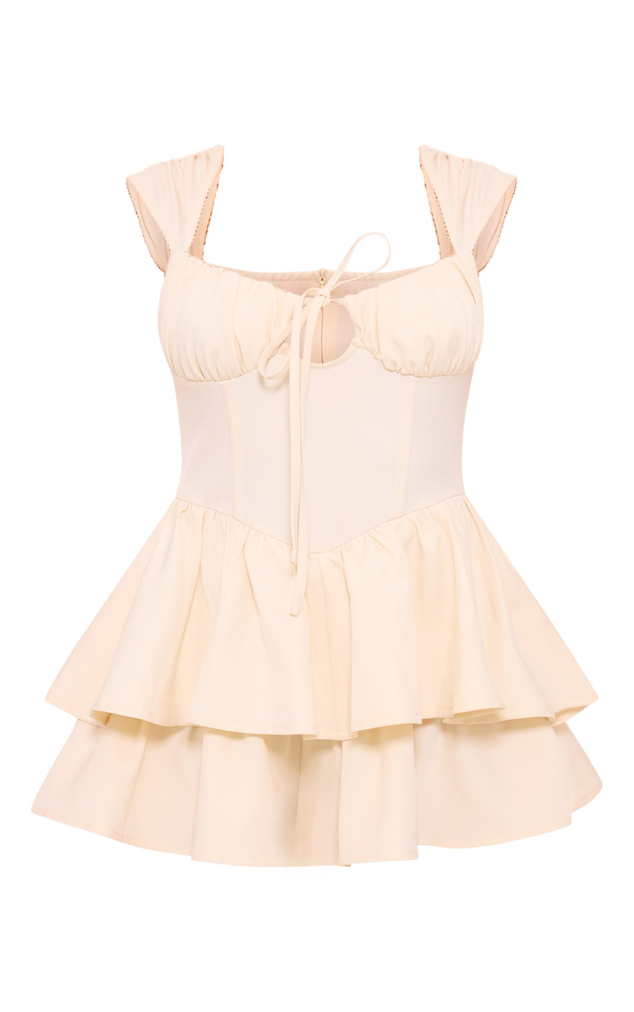 Cream Twill Tie Front Corset Rara Romper Product Image