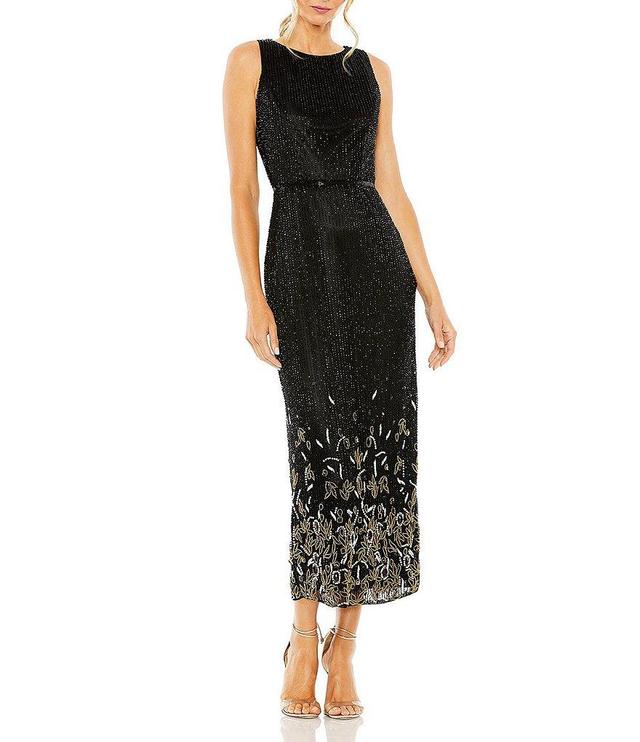 Mac Duggal Sleeveless Crew Neck Beaded Column Dress Product Image