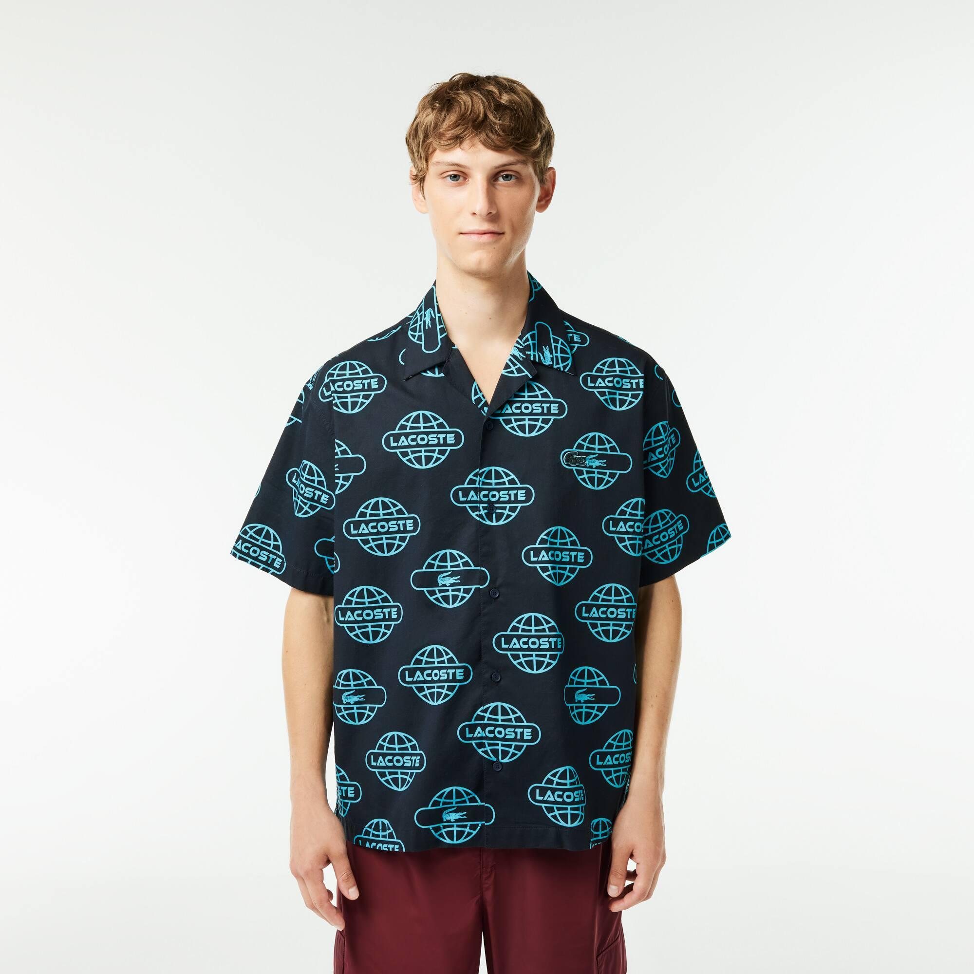 Globe Print Lacoste Cotton Twill Shirt Product Image