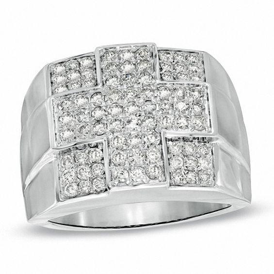 Men's 1-1/2 CT T.w. Diamond Cross Ring in 10K White Gold Product Image