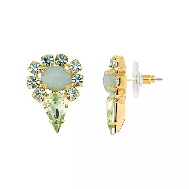 Emberly Gold Tone Glass Stone Oval Pointy Stud Earrings, Womens, Green Product Image