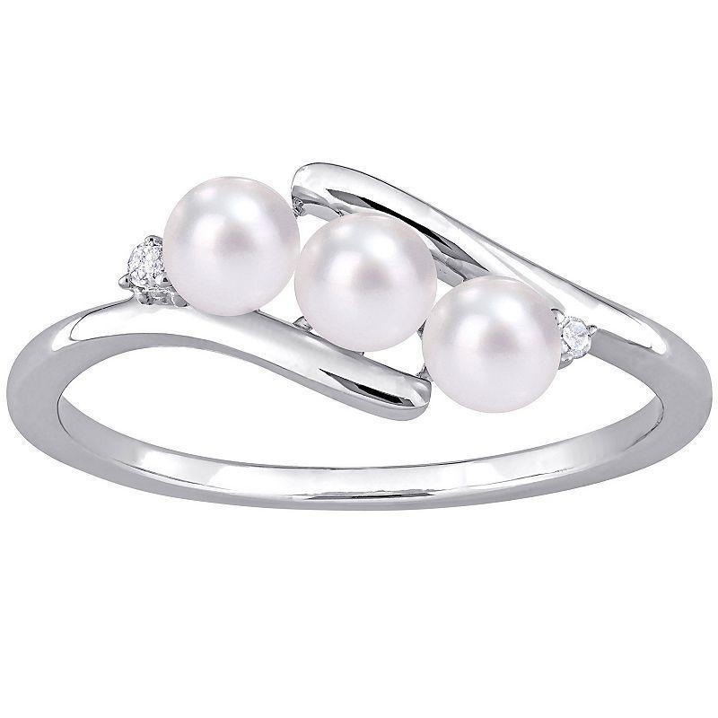 Stella Grace Sterling Silver Freshwater Cultured Pearl & Diamond Accent Bypass Ring, Womens Product Image