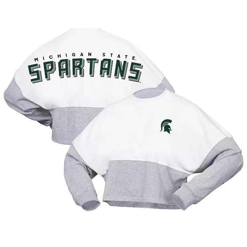 Womens Spirit Jersey Michigan State Spartans Heather Block Cropped Long Sleeve Jersey T-Shirt Product Image