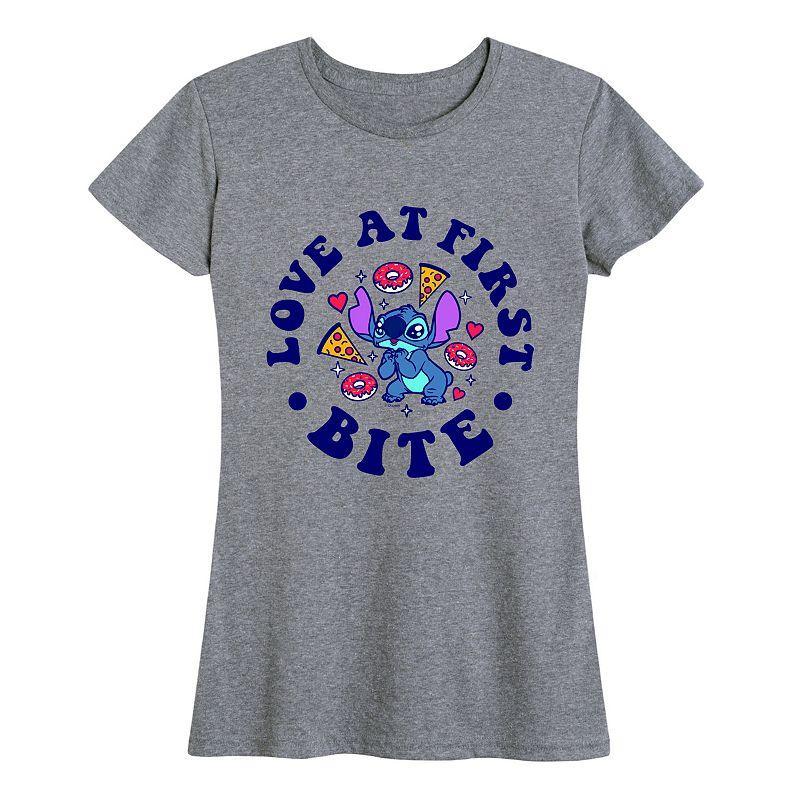 Disneys Lilo & Stitch Womens Love At First Bite Graphic Tee Grey Gray Product Image