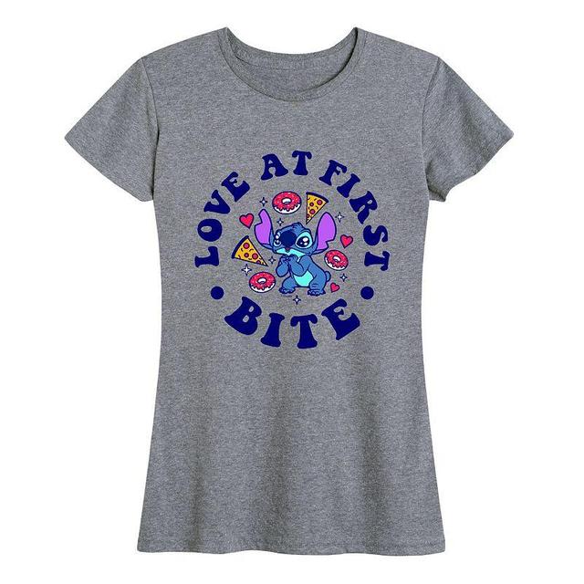 Disneys Lilo & Stitch Womens Love At First Bite Graphic Tee Grey Gray Product Image