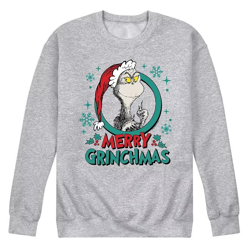 Mens Dr. Seuss The Grinch Merry Grinchmas Fleece Sweatshirt Grey Gray Product Image