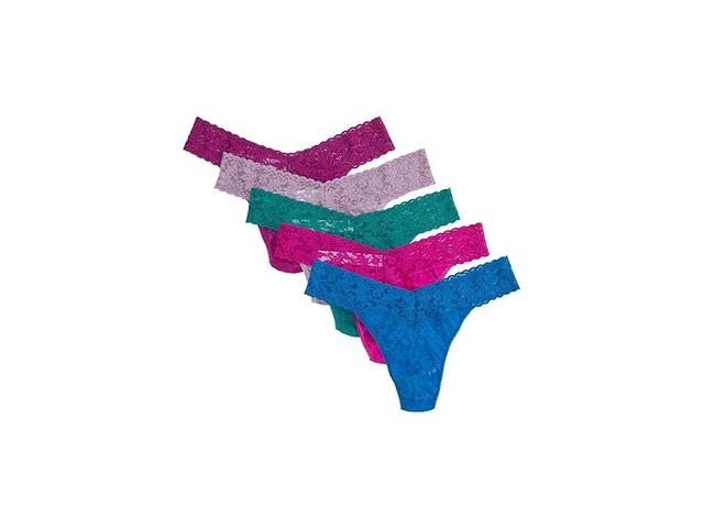 Hanky Panky Signature Lace Original Rise Thong 5 Pack (Pink Ruby/Sea Blue/Dark Teal/Bright Amethyst/Water Lily) Women's Underwear Product Image