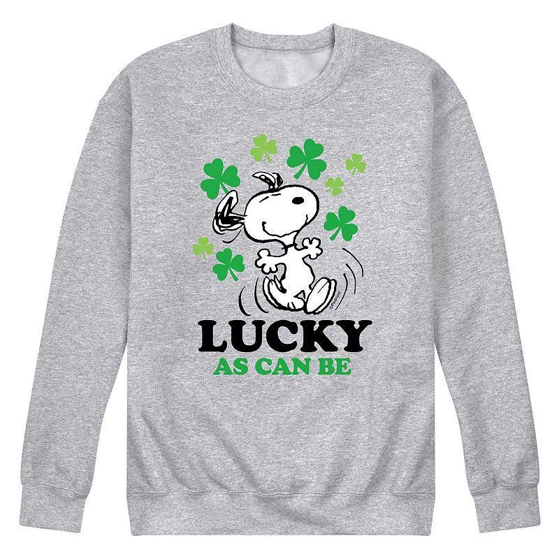 Mens Peanuts Lucky Can Be Fleece Sweatshirt Grey Gray Product Image