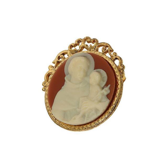 Symbols Of Faith Gold Tone St. Anthony Round Cameo Brooch, Womens, Pink Product Image