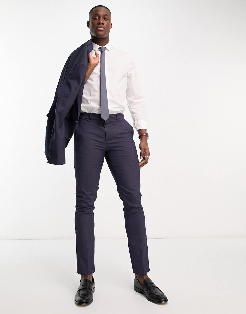 New Look skinny suit pants in navy texture Product Image