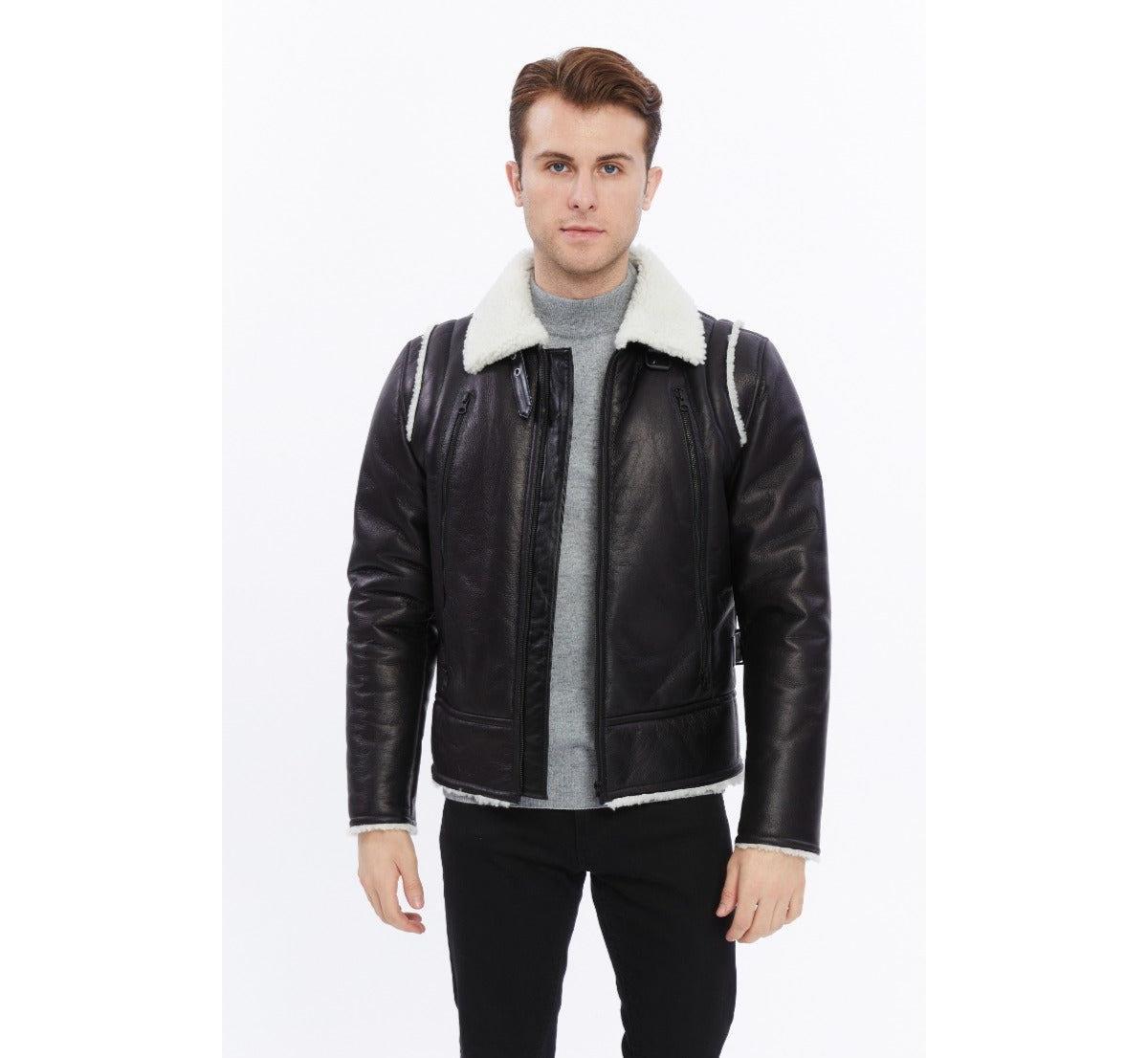 Furniq Uk Mens Premium Black Leather Jacket - British Craftsmanship Product Image