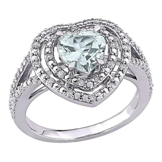 Stella Grace 10K White Gold Aquamarine & 1/5 Carat T.W. Diamond Ring, Womens 10k Whgold Product Image