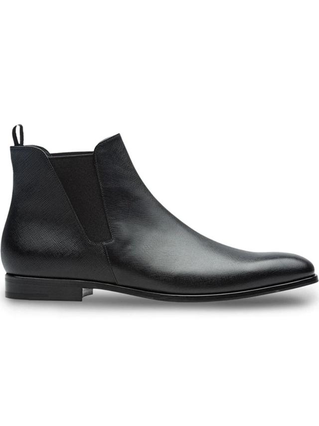 PRADA Saffiano Leather Chelsea Boots In Black Product Image