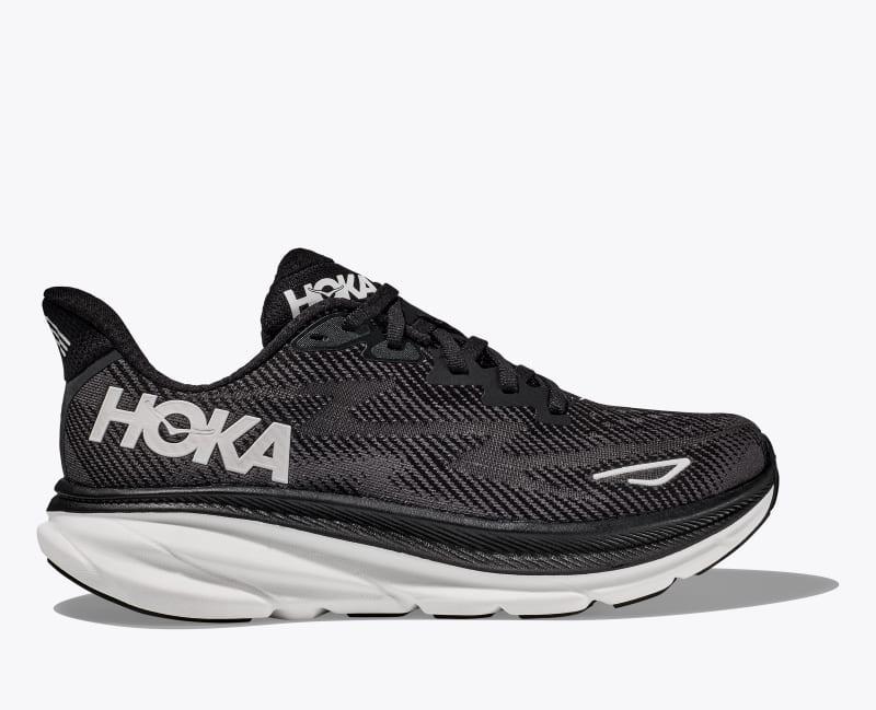 HOKA Mens Clifton 9 Shoes in Black/White, Size 9.5 W Product Image