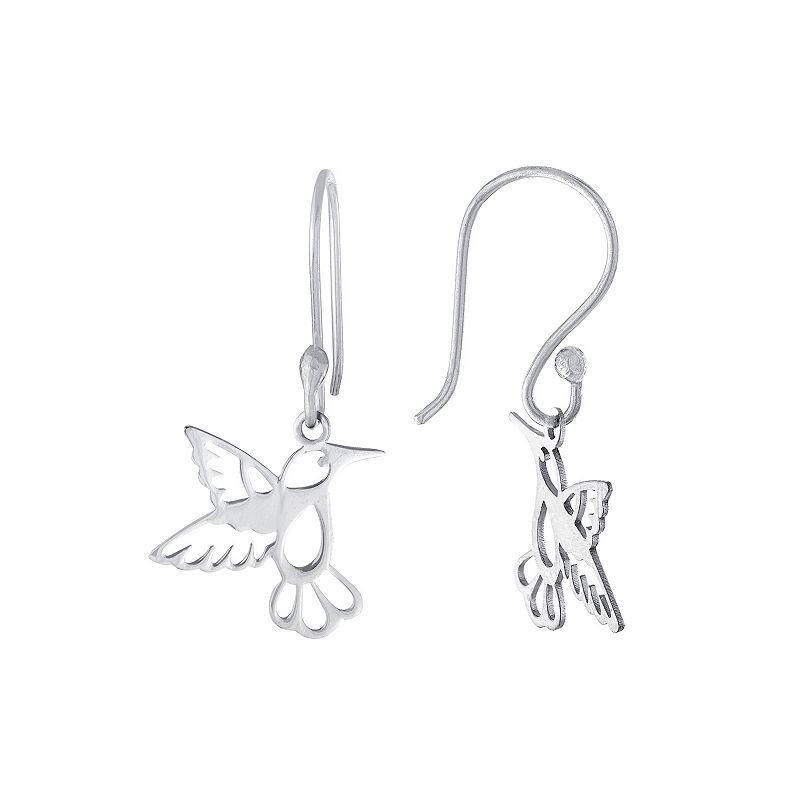 Main And Sterling Sterling Silver Laser Cut Hummingbird Drop Earrings, Womens Product Image