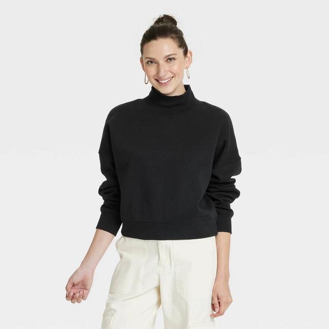 Womens Turtleneck Pullover Sweatshirt - Universal Thread Black XL Product Image