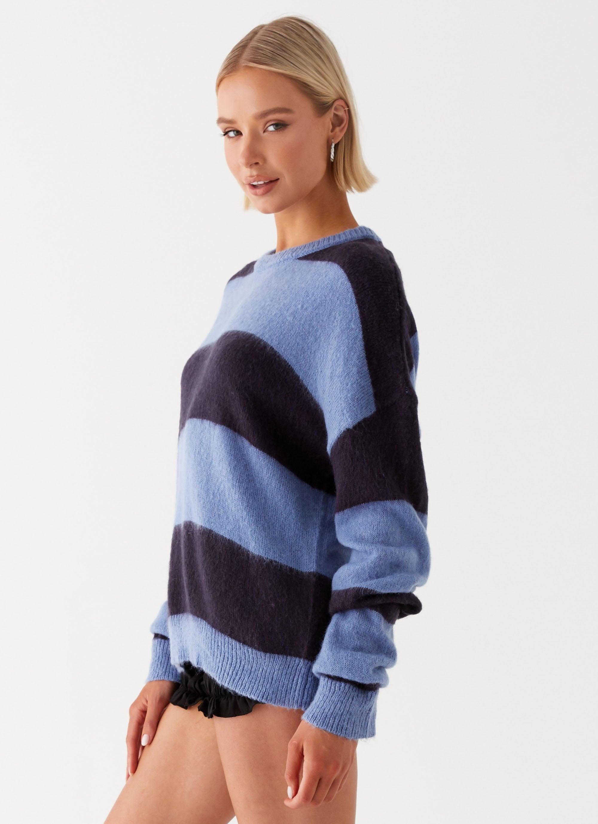 Nikita Fuzzy Knit Sweater - Blue Black Stripe Product Image