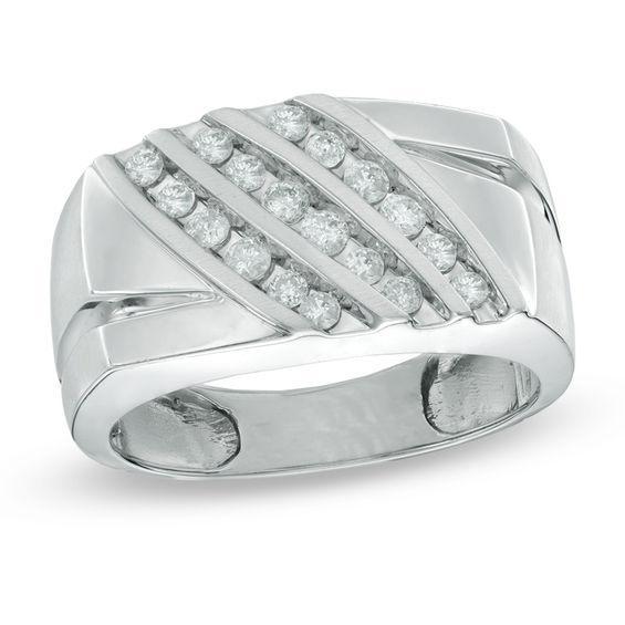 Men's 1/2 CT. T.w. Diamond Slant Ring in 14K White Gold Product Image