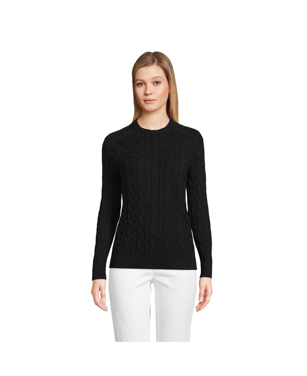 Womens Lands End Cotton Drifter Cable Crew Neck Sweater Product Image