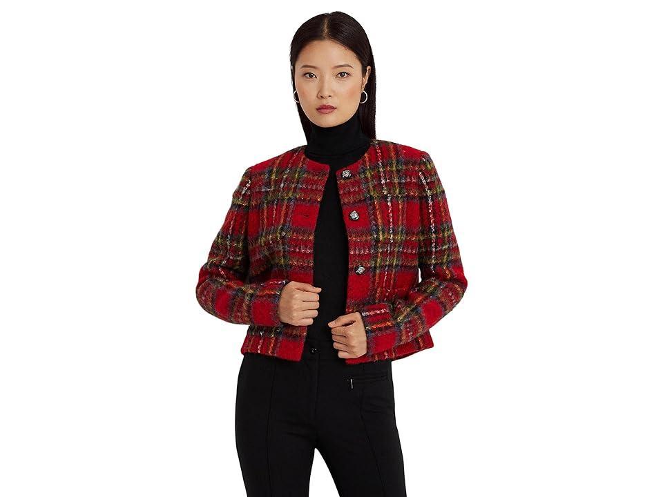 Lauren Ralph Lauren Petite Embellished-Button Plaid Blazer Product Image