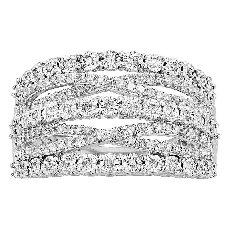 Sterling Silver 1/2 Carat T.W. Diamond Crossover Ring, Womens Product Image