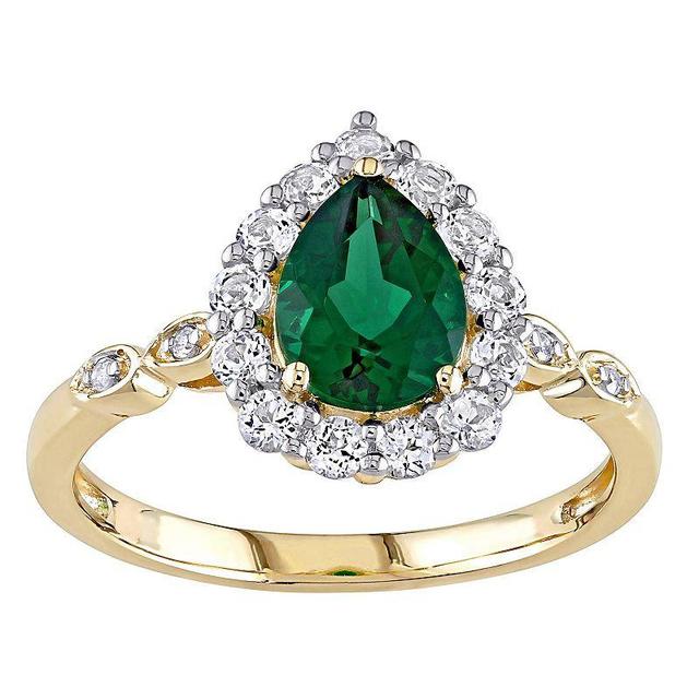 Stella Grace 10k Gold Lab-Created Emerald & Lab-Created White Topaz Teardrop Halo Ring, Womens Product Image