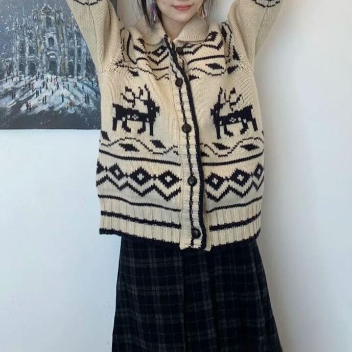 Collared Jacquard Button-Up Cardigan Product Image