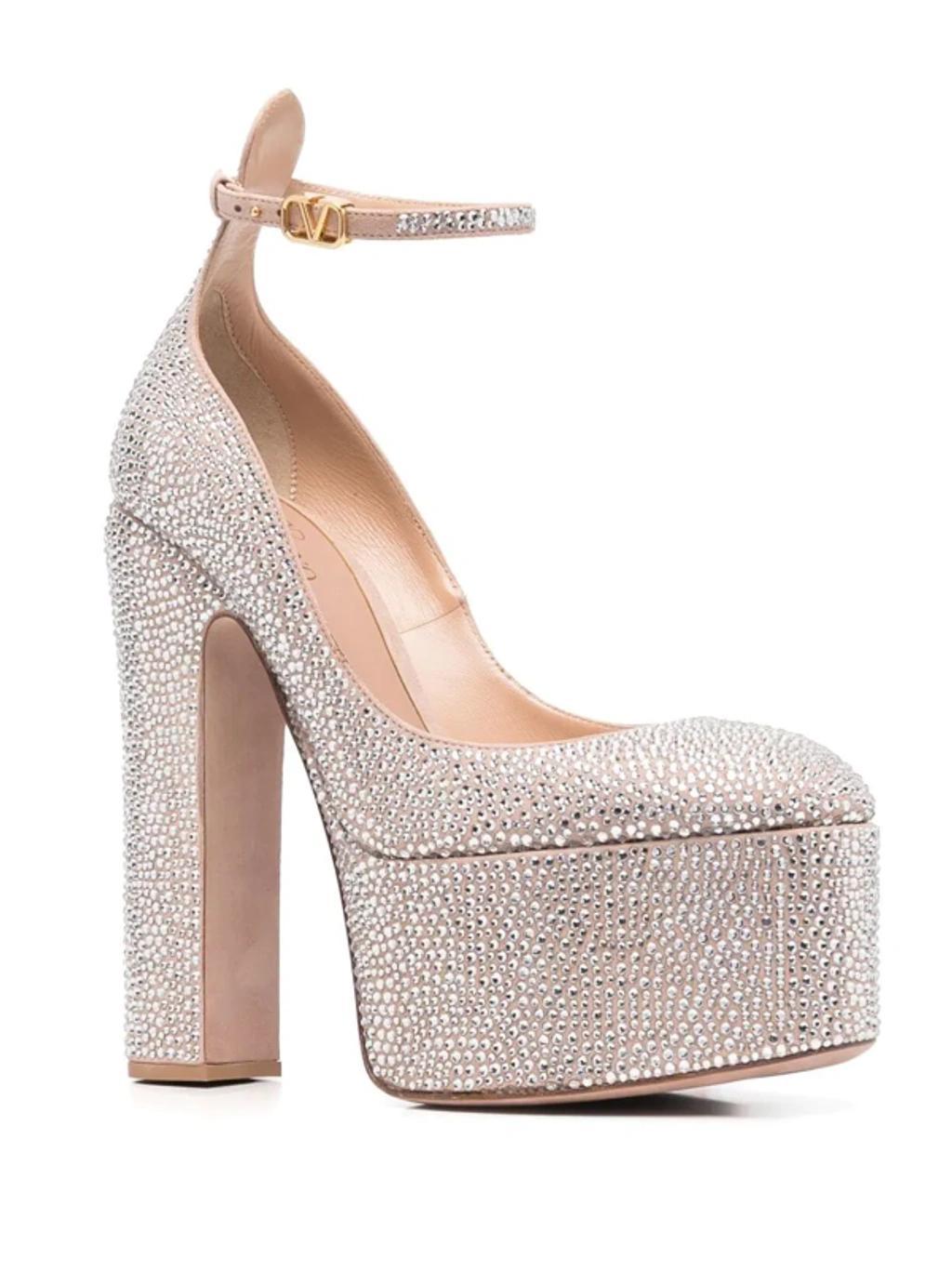 Crystal-embellished Leather Platform Pumps In Crystal Rose Product Image