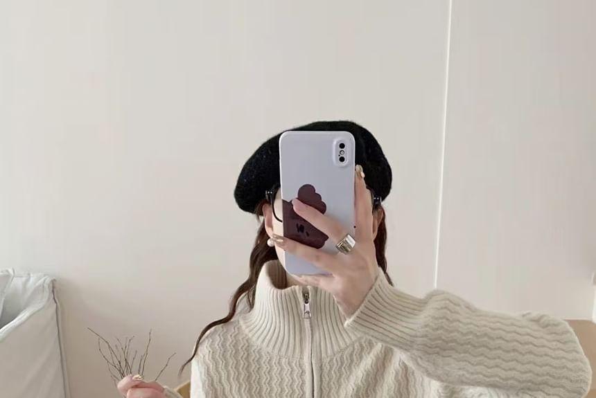 Turtleneck Plain Zip Cardigan Product Image