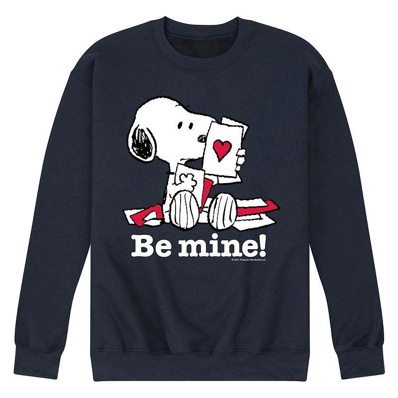 Mens Peanuts Be Mine Snoopy Fleece Sweatshirt Blue Product Image