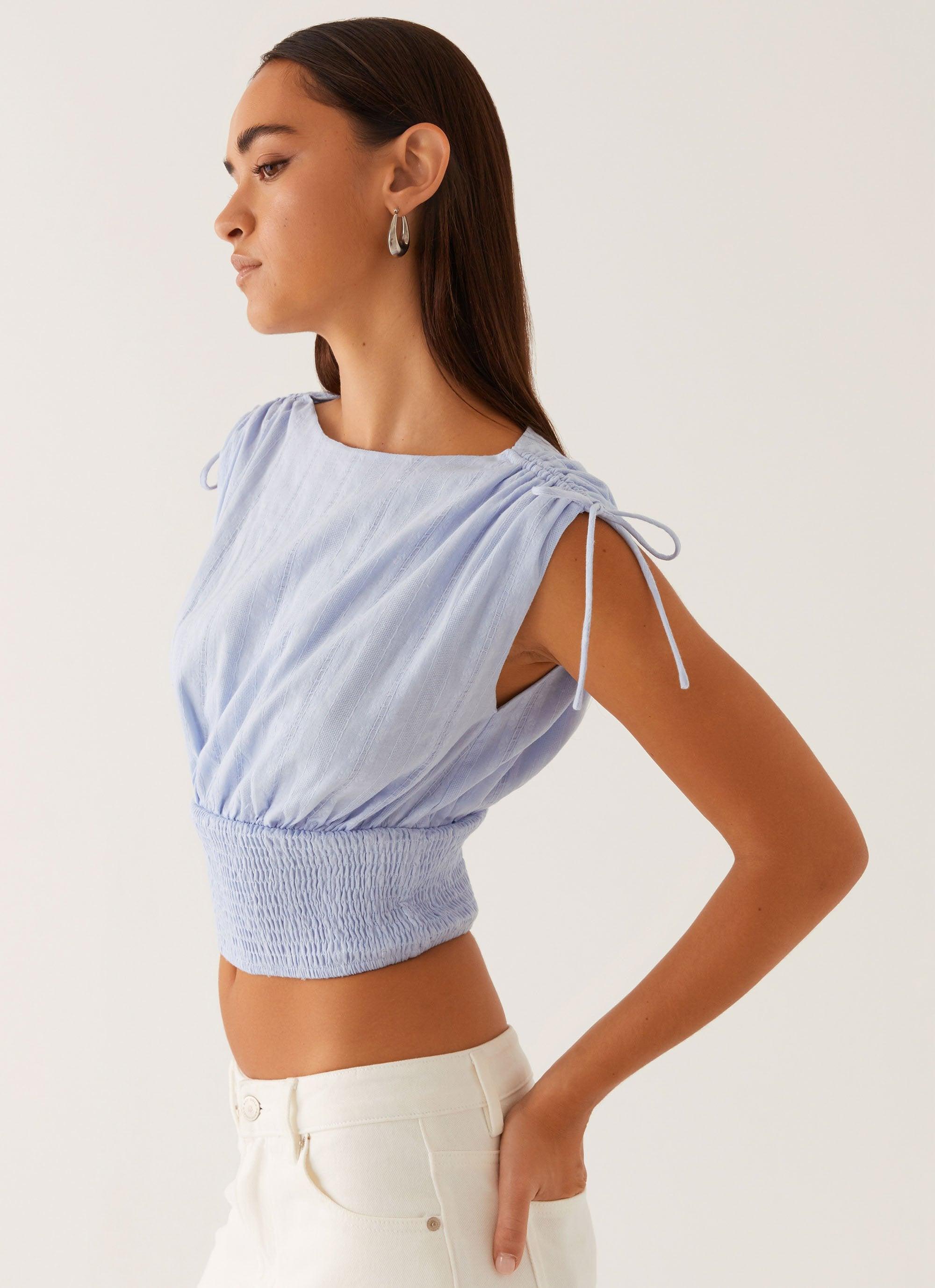 Leni Shirred Top - Pale Blue Product Image