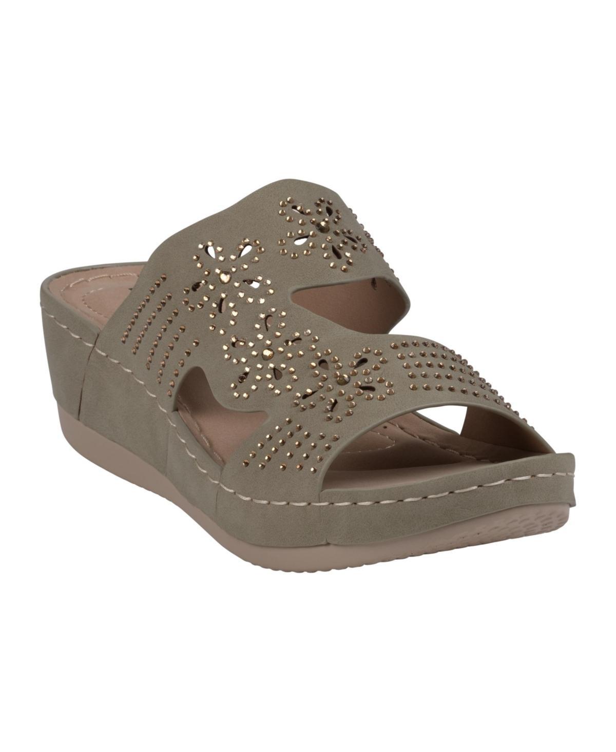 Gc Shoes Womens Santiago Perforated Studded Slip-On Wedge Sandals Product Image