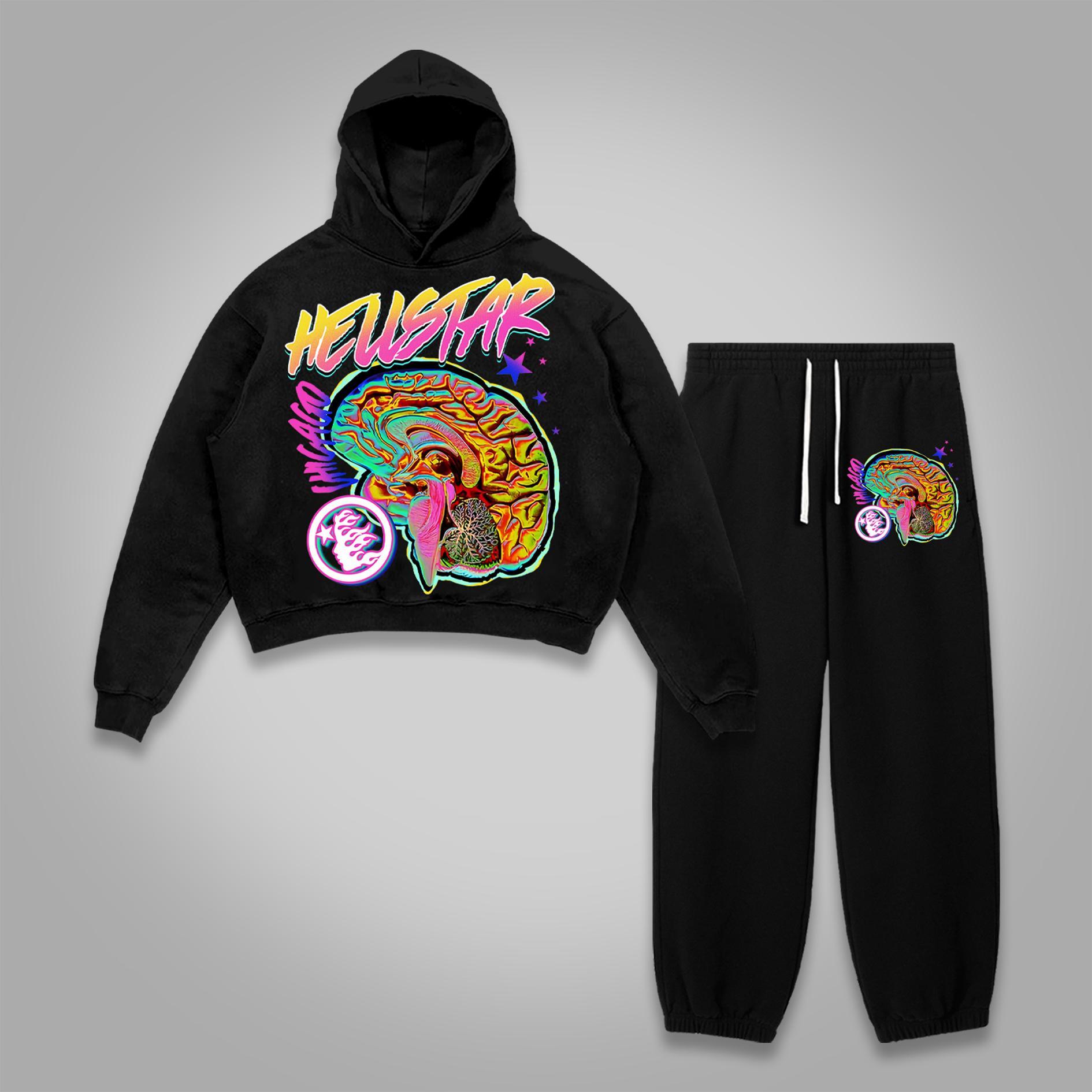 Sopula Hellstar Fun Color Brain Graphic Print Tracksuit Two Piece Set Product Image