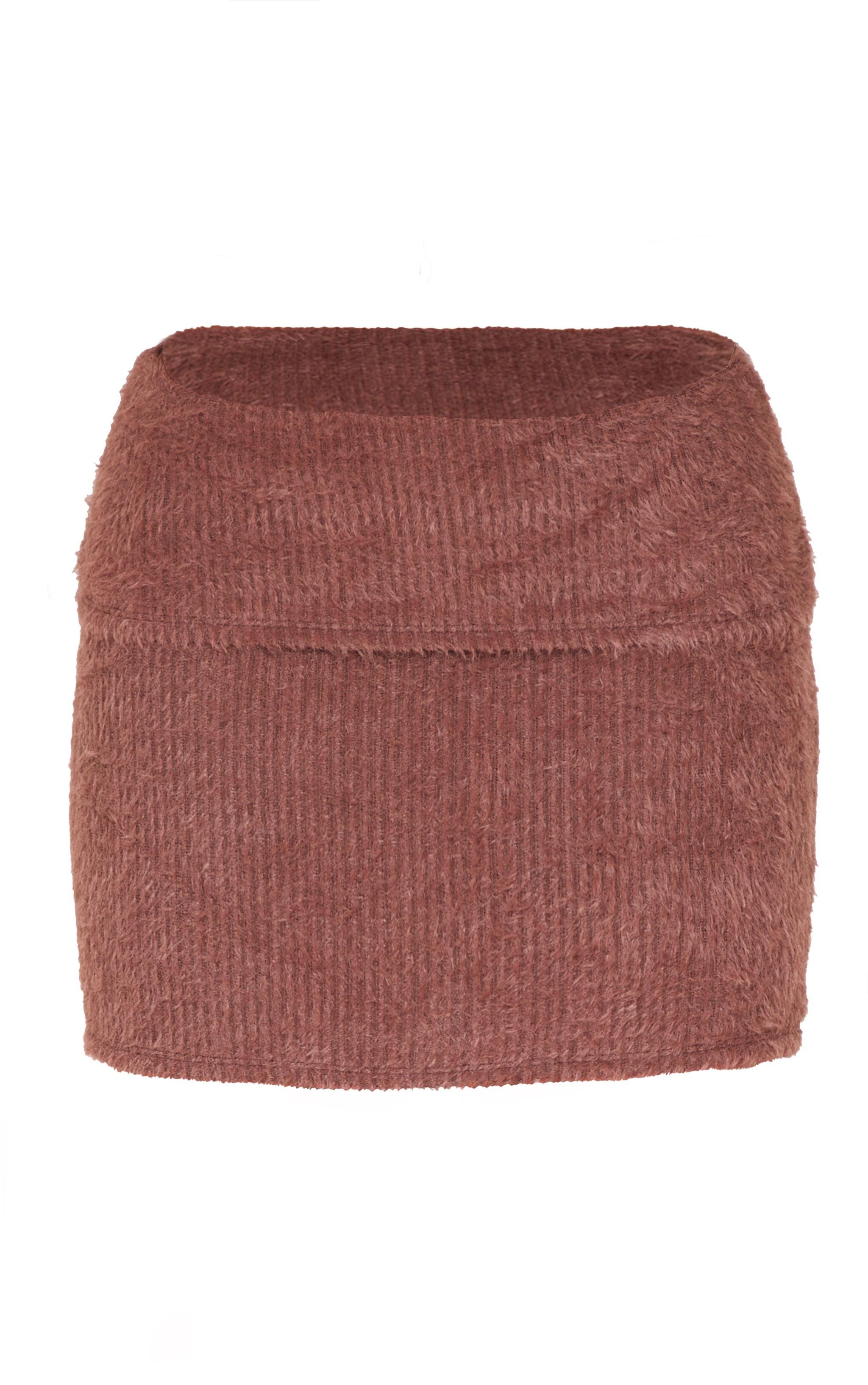 Chocolate Fluffy Fold Over Mini Skirt Product Image