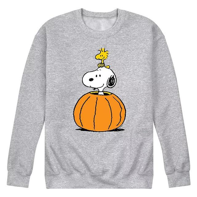 Mens Peanuts Snoopy Woodstock Pumpkin Fleece Sweatshirt Gray Grey Product Image