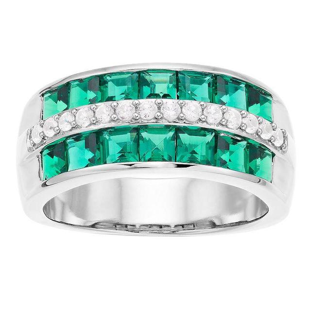 Sterling Silver Three-Row Gemstone Ring, Womens Silvertone Product Image