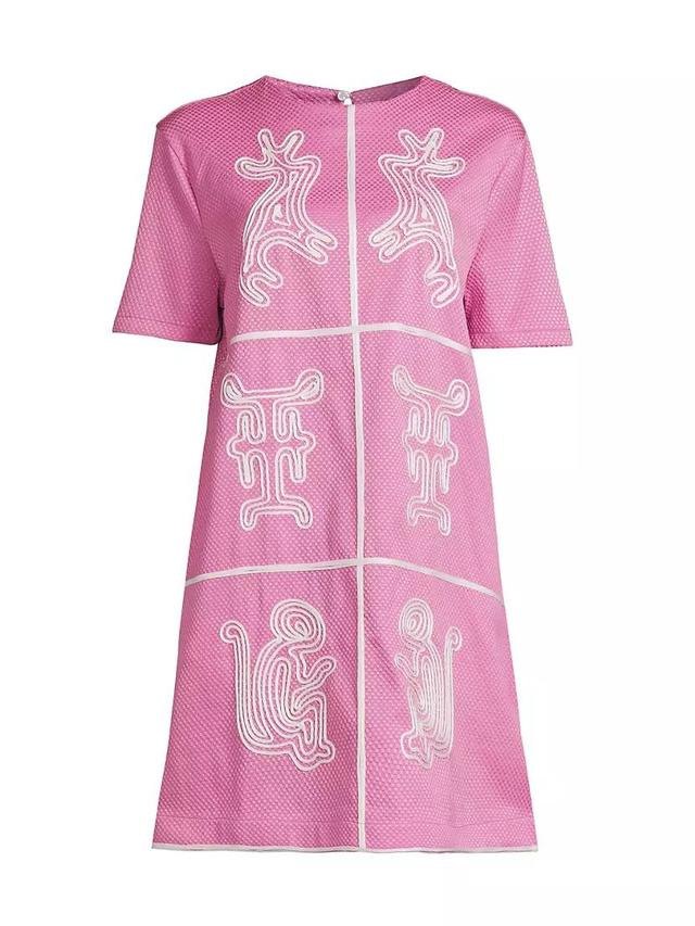 Embroidered Short-Sleeve Shift Minidress Product Image