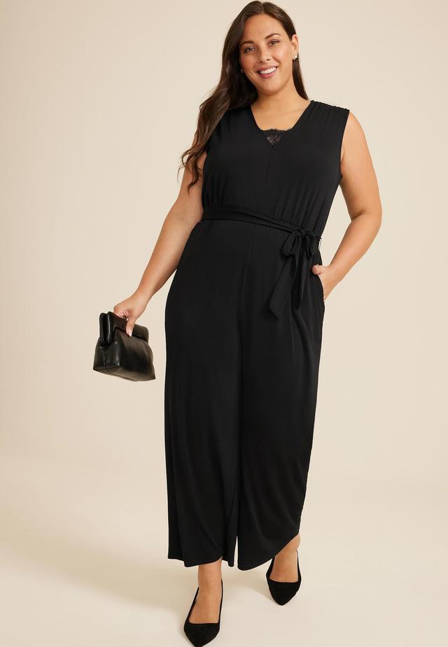 Maurices Plus Size Womens Black Lace Trim Pocket Jumpsuit Size 2X Product Image