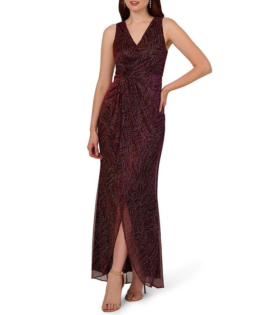 Adrianna Papell Sleeveless Metallic Mesh Cascade Gown Product Image