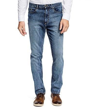 Johnston  Murphy 5-Pocket Regular Fit Tapered Leg Washed Stretch Denim Jeans Product Image