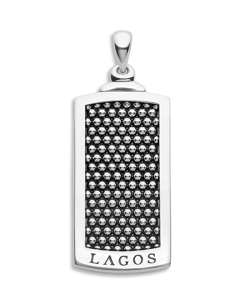 Lagos Mens Sterling Silver Anthem Caviar Beaded Dog Tag Amulet Pendant Product Image