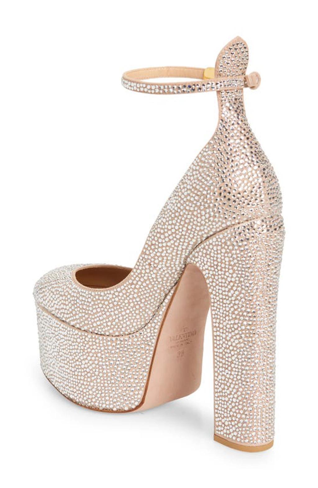 Crystal-embellished Leather Platform Pumps In Crystal Rose Product Image