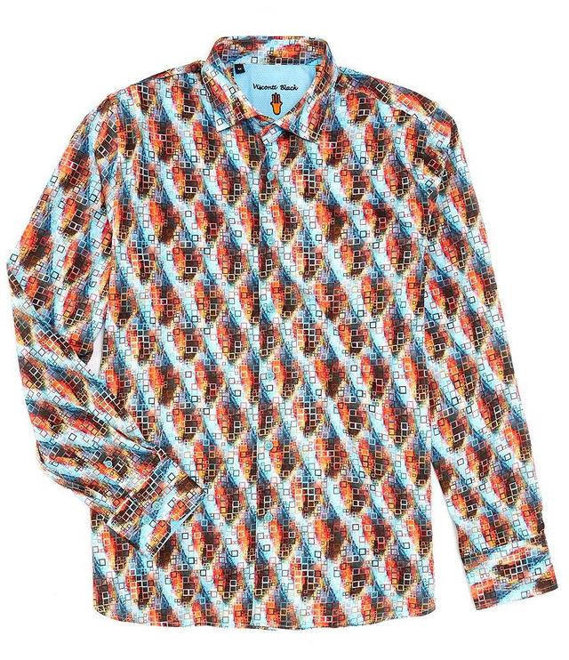 Visconti Satin Stretch Abstract Print Long Sleeve Woven Shirt Product Image