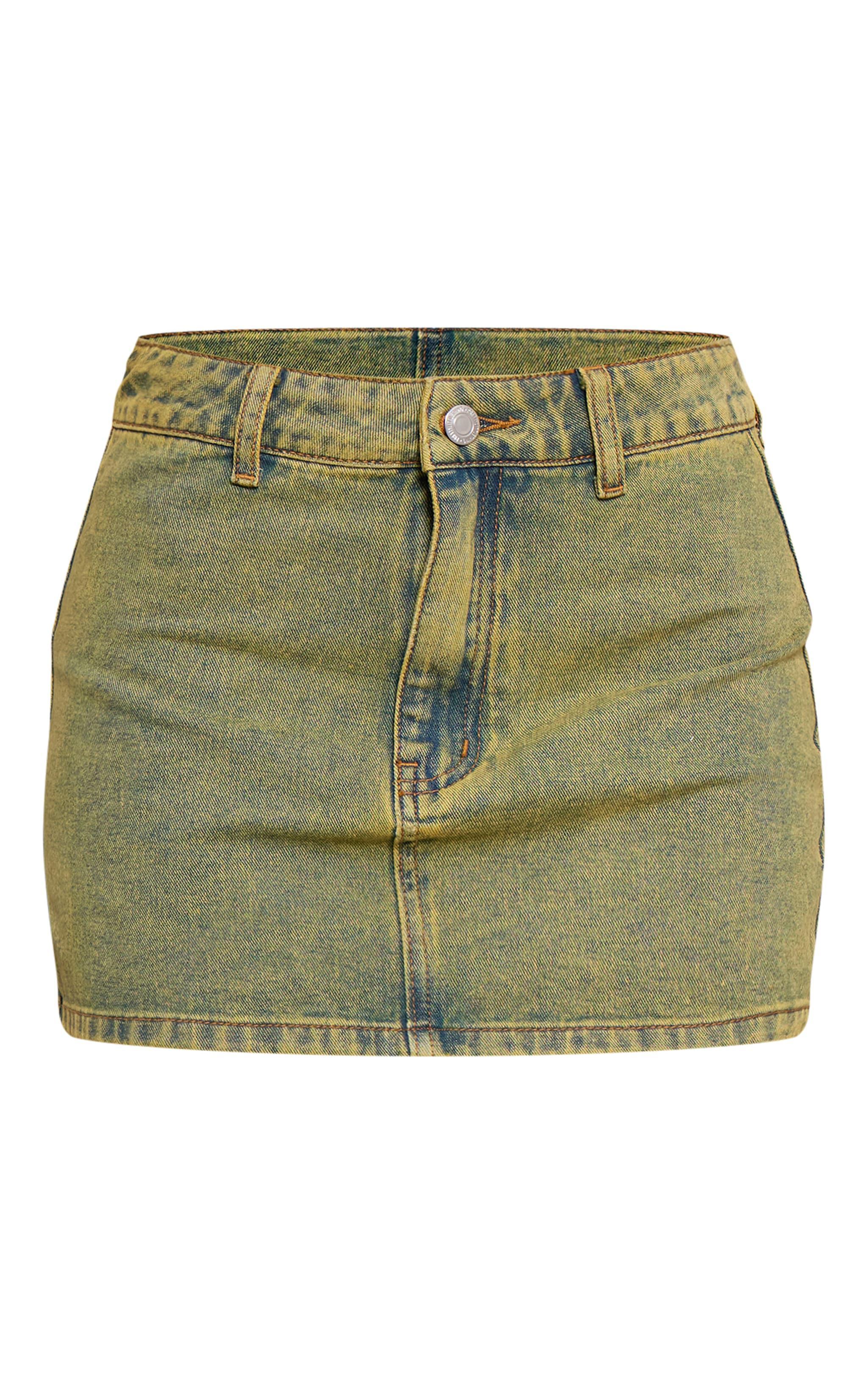 Petite Washed Green Denim Star Embriodered Mini Skirt Product Image