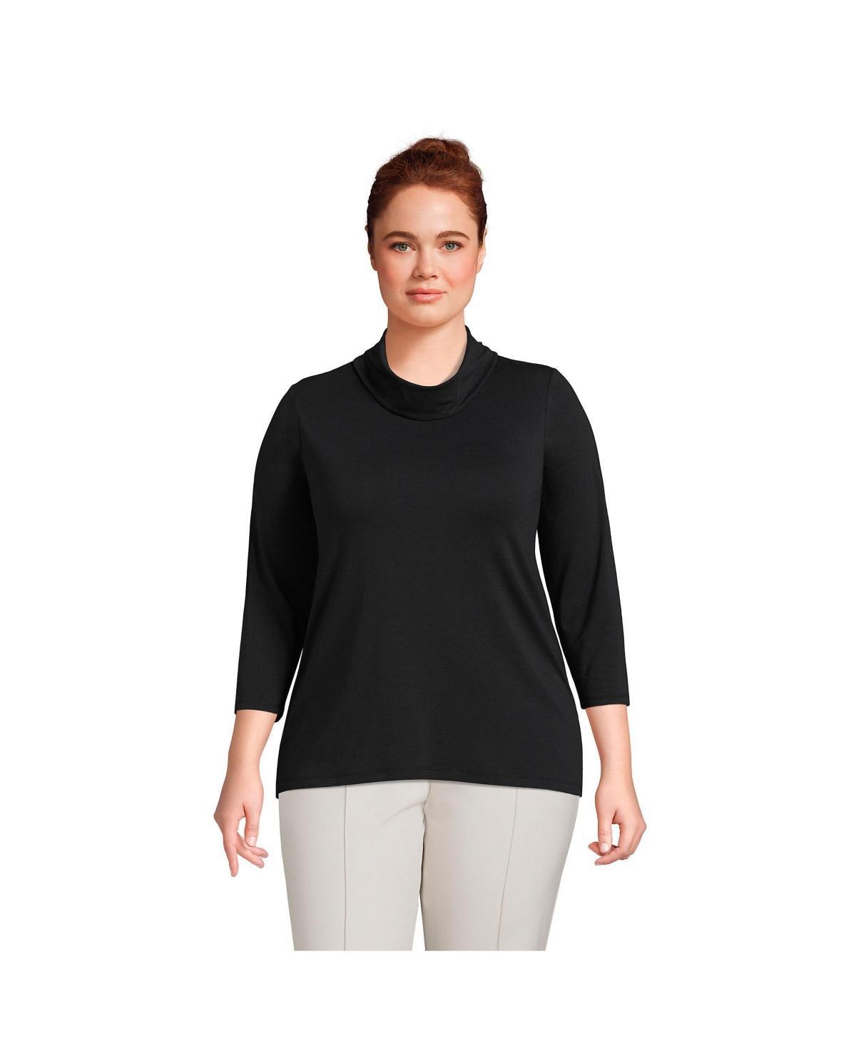 Lands End Plus Size 3/4 Sleeve Light Weight Jersey Cowl Neck Top Product Image