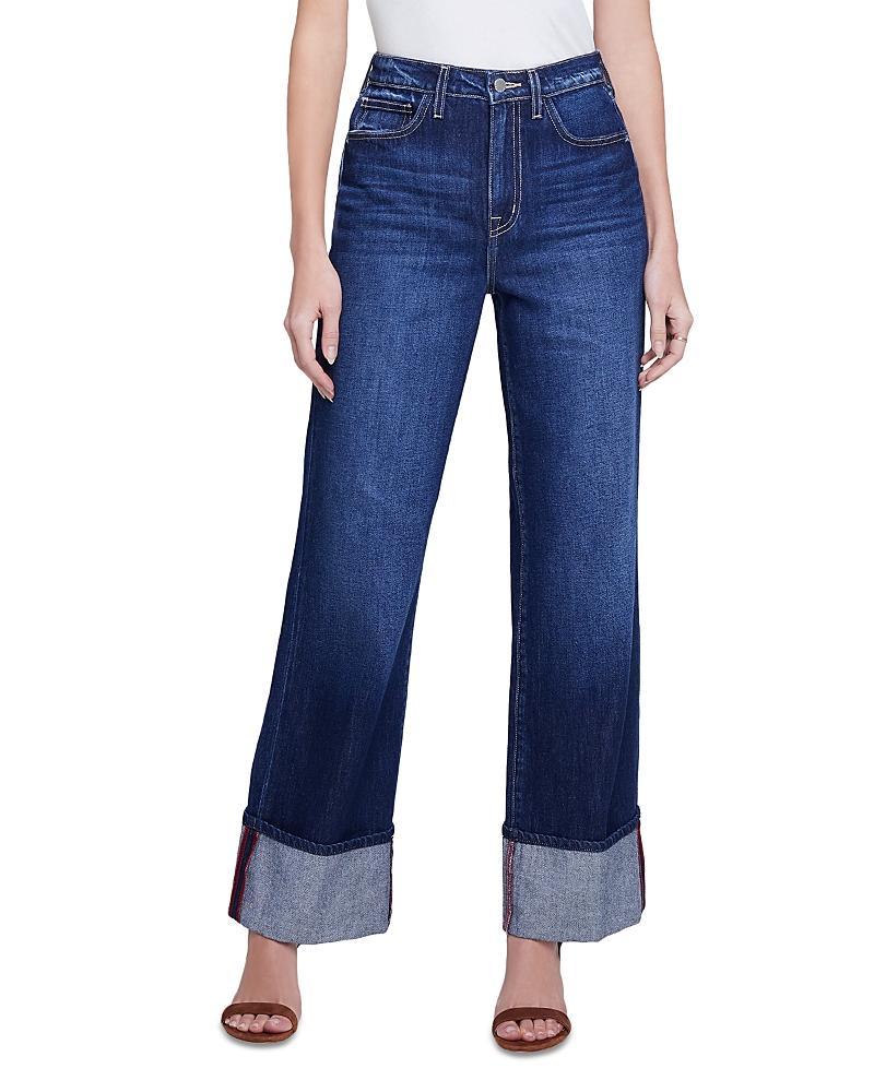 LAGENCE Miley High Waist Cuff Wide Leg Jeans Product Image