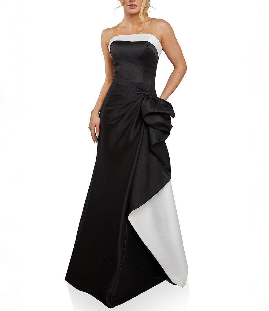 Terani Couture Two Tone Mikado Strapless Sleeveless Side Ruffle Gown Product Image