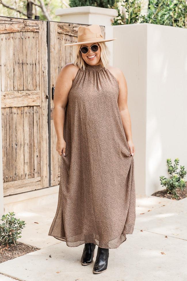 All That Jazz Brown Animal Print Halter Maxi Dress Product Image