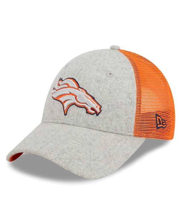 Mens New Era Heather Gray/Orange Denver Broncos Pop Trucker 9FORTY Adjustable Hat Product Image