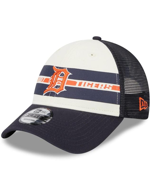 Mens New Era White Detroit Tigers Team Stripe Trucker 9Forty Snapback Hat - White Product Image